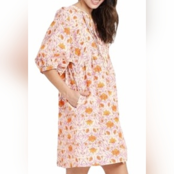 Universal Thread Babydoll Pink and Orange Floral Knee Length Dress - Picture 2 of 14